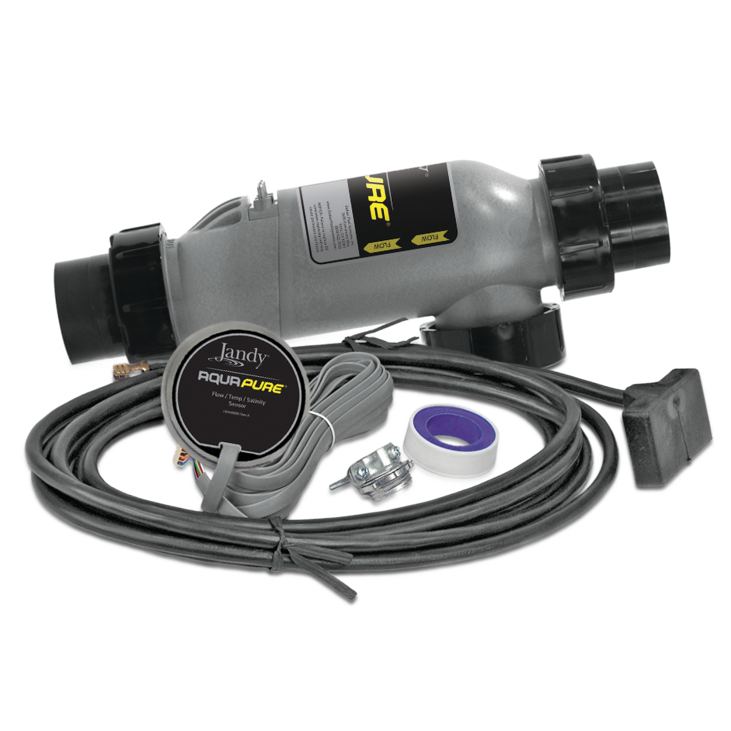 Jandy Aquapure Cell Kit, 14 Blade, 3-Port W/ 2"-2.5" Pvc Universal Unions, Slotted Sensor, 16' Dc Cable